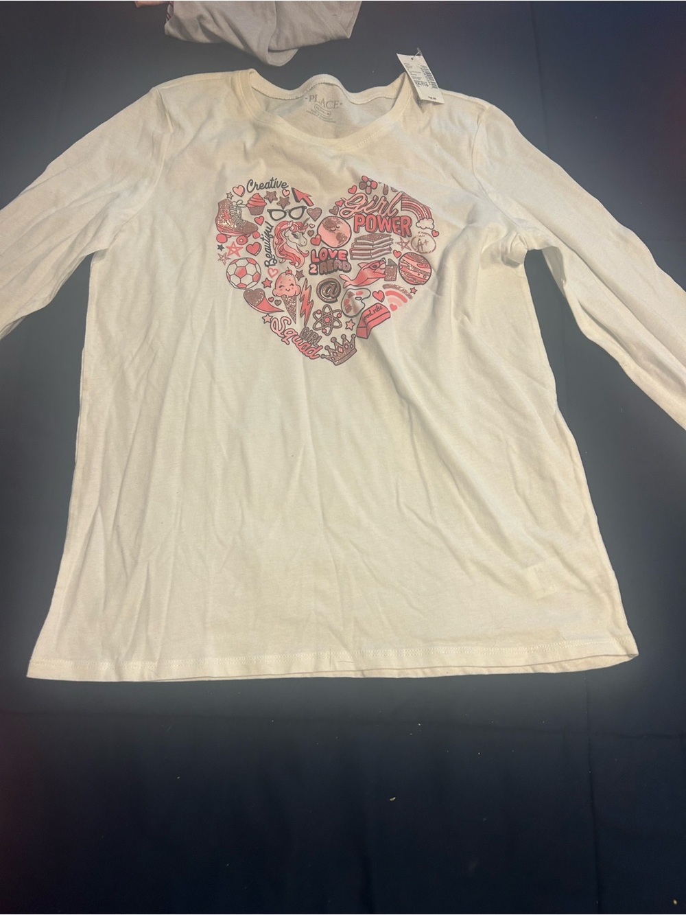 The Children's Place White Long Sleeve Tee with Pink Heart Graphic